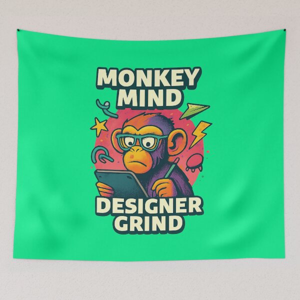 Item preview, Monkey Quote – “Monkey Mind, Designer Grind” | Creative Chaos Collage Design designed and sold by Modivox.