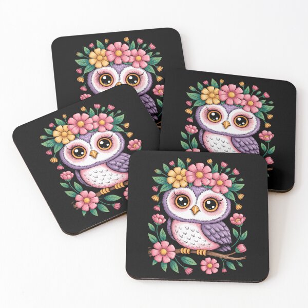 Artikelvorschau, Cute Owl with Flower Crown – Kawaii Floral Art entworfen und verkauft von WitchyWhisper.