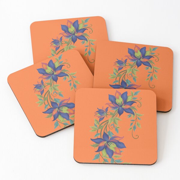 Item preview, Fantasy Flowers Blue Violets with Brick Orange designed and sold by Ciervo Primavera.