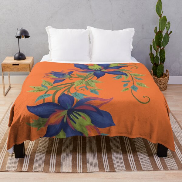 Item preview, Fantasy Flowers Blue Violets with Brick Orange designed and sold by Ciervo Primavera.