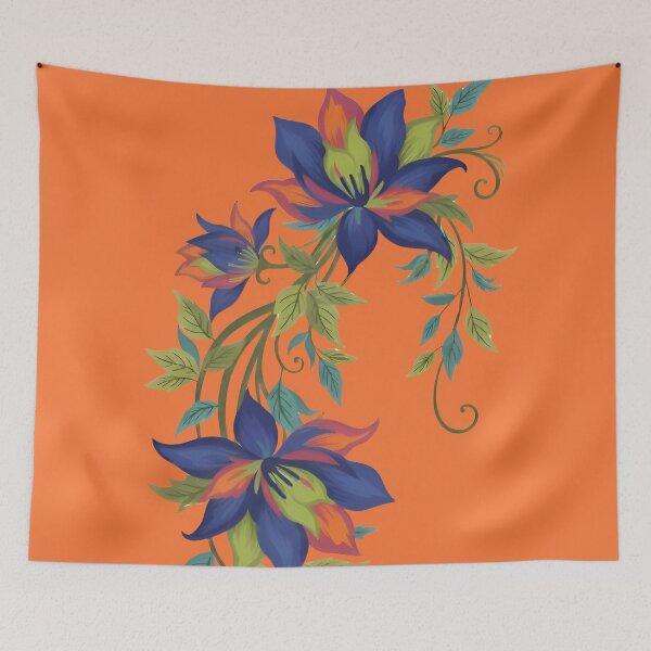 Item preview, Fantasy Flowers Blue Violets with Brick Orange designed and sold by Ciervo Primavera.