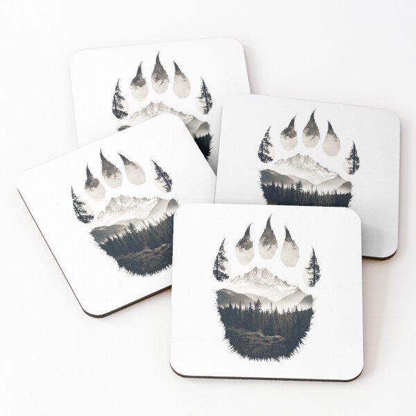 Item preview, Black and white camouflage bear track with rugged mountains and dark forest designed and sold by Encreable.