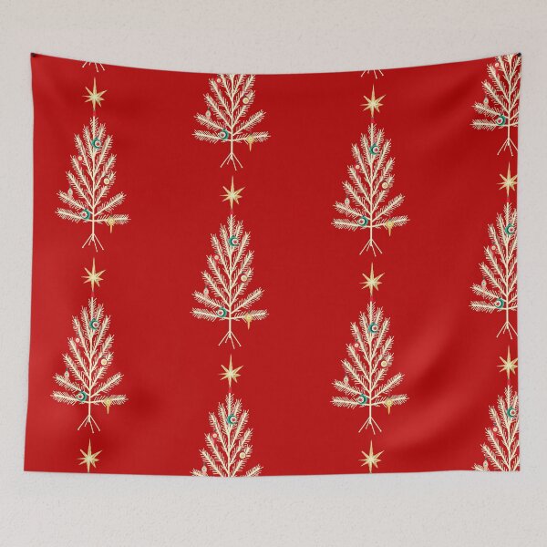 Item preview, Vintage retro MCM Mid Century modern Artificial Christmas Tree with star topper and ornaments designed and sold by Jdawnink.