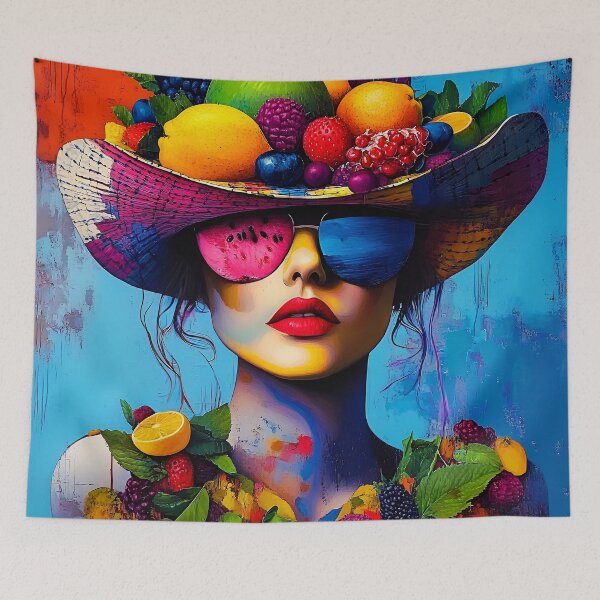 Item preview, Whimsy Pop Art Female With Fantastical Fruit Hat designed and sold by DEC02.