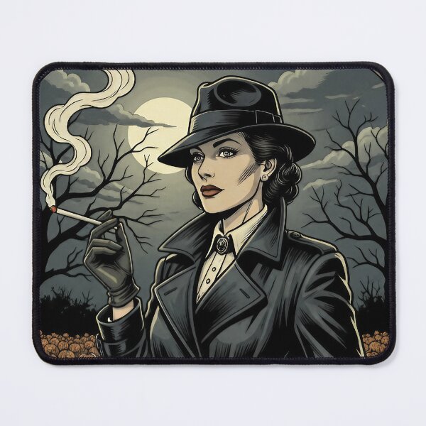 Item preview, Pumpkin Patch Noir – Gothic Detective Lady in Spooky Halloween Scene. designed and sold by Spark2Seduction.