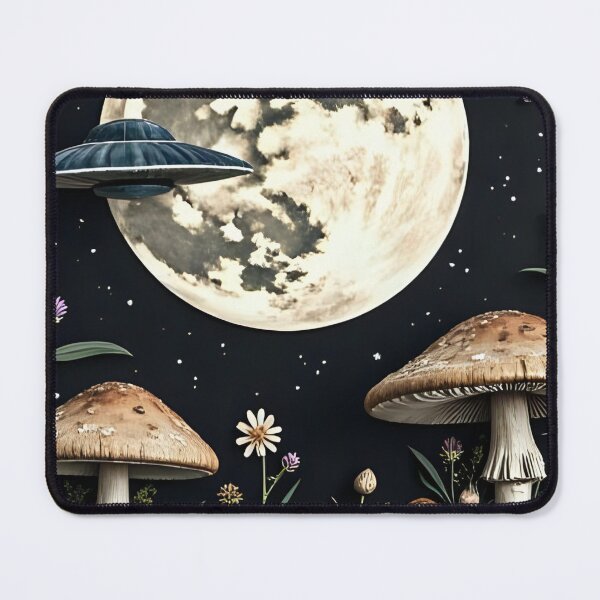 Item preview, Cosmic Fungi: Moonlit Mushroom Garden with UFO designed and sold by Petals and Flint.