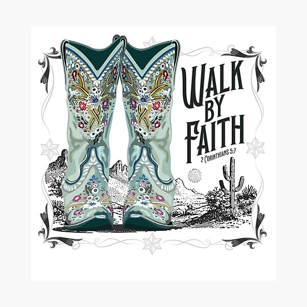 Aperçu de l'œuvre Bottes de cow-girl western Walk By Faith Inspiration chrétienne créée et vendue par SaltCreatives.