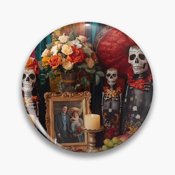 Artikelvorschau, Lebendiger Día de Muertos Ofrenda: Calavera, Catrina und Ringelblumen entworfen und verkauft von VibranPalette.