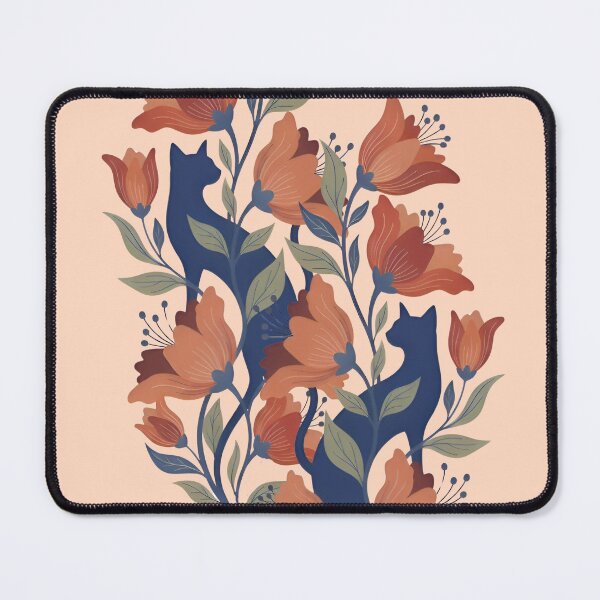 Item preview, Terracotta Flowers with Blue Cat Silhouette designed and sold by Ciervo Primavera.