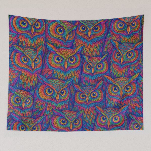 Item preview, Spectrum Guardians – Full-Spectrum Psychedelic Owl Print designed and sold by getpressedshirt.