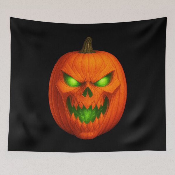 Item preview, Spooky Halloween Horror Angry Pumpkin Vampire Skull designed and sold by hauntedtees.