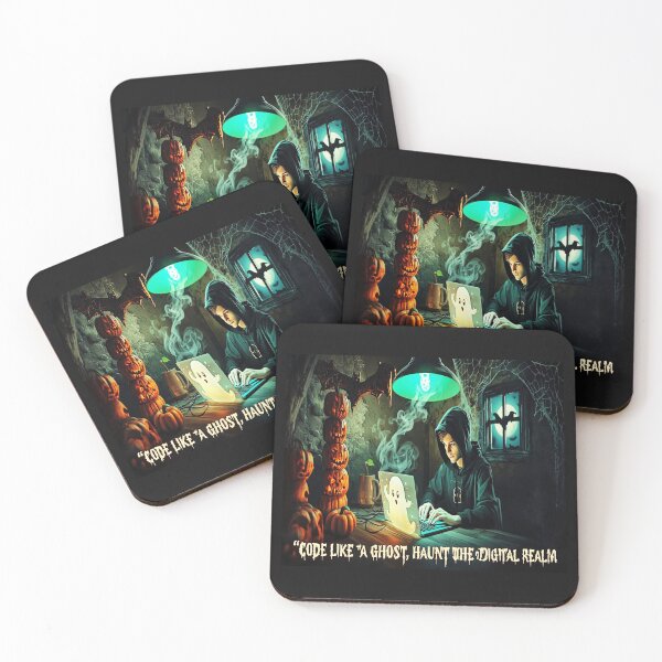 Item preview, Halloween Programmer Ghost – Spooky Coding Night with Pumpkins, Bats & Moonlight designed and sold by Soft Strength Studio.