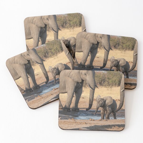 Item preview, Tiny Giant at the Waterhole — Elephant Calf Protected by the Herd (Etosha, Namibia) designed and sold by DavideAntoniani.