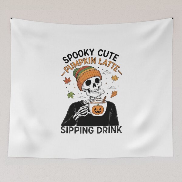 Item preview, spooky_cute_pumpkin_latte_skeleton_sipping_drink shirt designed and sold by Clothesbest.