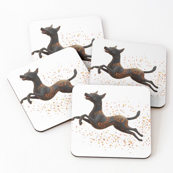 Item preview, Mystic Aztec Spirit Dog: Leaping Black Dog with Orange Tribal Patterns designed and sold by VibranPalette.