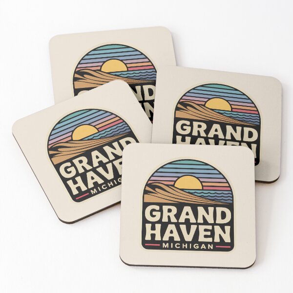 Item preview, Grand Haven Michigan Retro Sunset Beach Emblem designed and sold by TheOldMittenIllustrated.