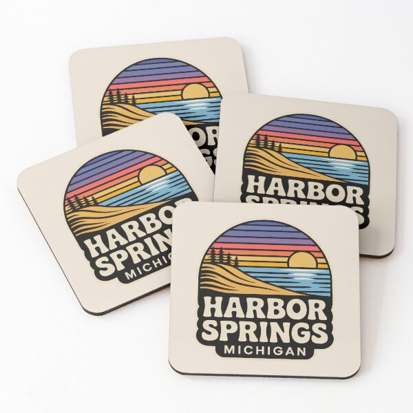 Item preview, Harbor Springs Michigan Retro Sunset Beach Emblem designed and sold by TheOldMittenIllustrated.