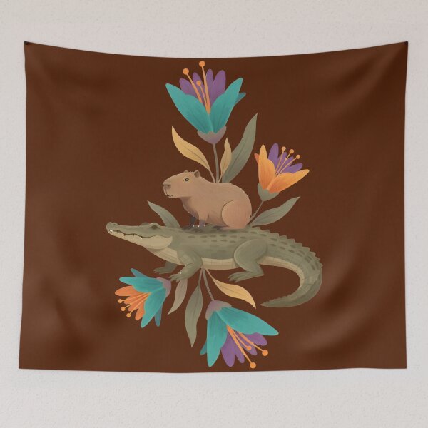 Item preview, Capybara on Cayman Surrounded by Flowers designed and sold by Ciervo Primavera.