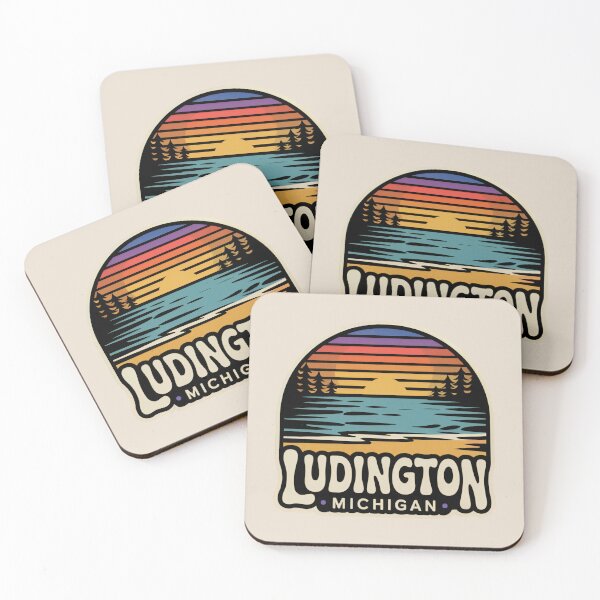 Item preview, Ludington Michigan Retro Sunset Beach Emblem designed and sold by TheOldMittenIllustrated.