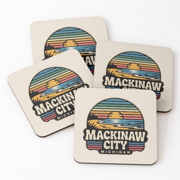 Item preview, Mackinaw City Michigan Retro Sunset Beach Emblem designed and sold by TheOldMittenIllustrated.