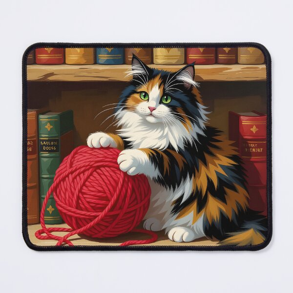 Item preview, Calico Cat Playing With Yarn On A Bookshelf - Crochet And Knitting Lovers designed and sold by Wiss2Arts.