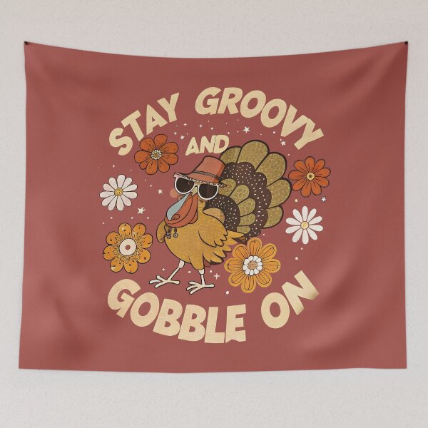 Item preview, Groovy Gobble On | Retro Thanksgiving Turkey T-Shirt designed and sold by Uglyandcute.