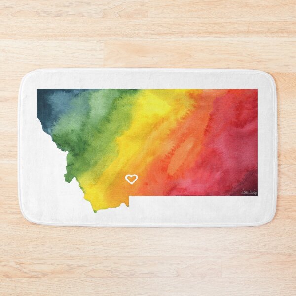 Item preview, Rainbow Watercolor Montana Map with Bozeman Heart designed and sold by CrookedThistleStudio.