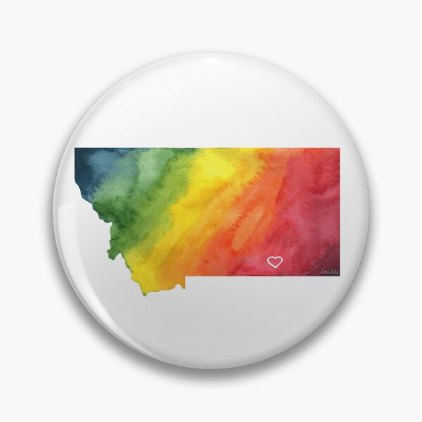 Item preview, Rainbow Watercolor Montana Map with Billings Heart designed and sold by CrookedThistleStudio.
