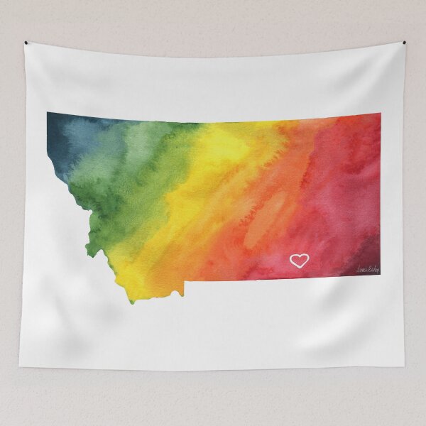 Item preview, Rainbow Watercolor Montana Map with Billings Heart designed and sold by CrookedThistleStudio.
