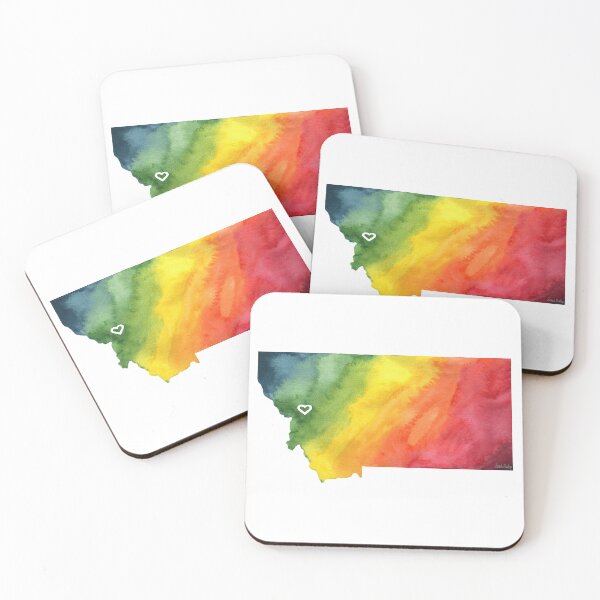 Item preview, Rainbow Watercolor Montana Map with Missoula Heart designed and sold by CrookedThistleStudio.