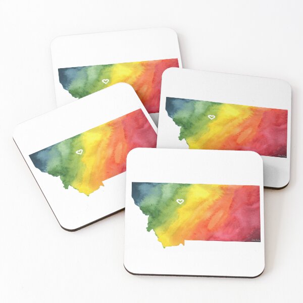 Item preview, Rainbow Watercolor Montana Map with Great Falls Heart designed and sold by CrookedThistleStudio.
