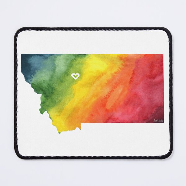 Item preview, Rainbow Watercolor Montana Map with Great Falls Heart designed and sold by CrookedThistleStudio.