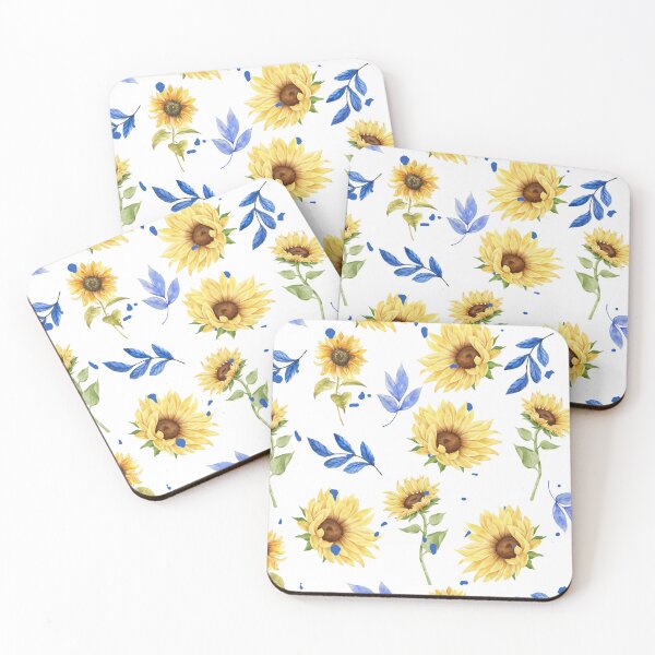 Item preview, Watercolor of sunflower and blue leaves designed and sold by andrasdesignssss.