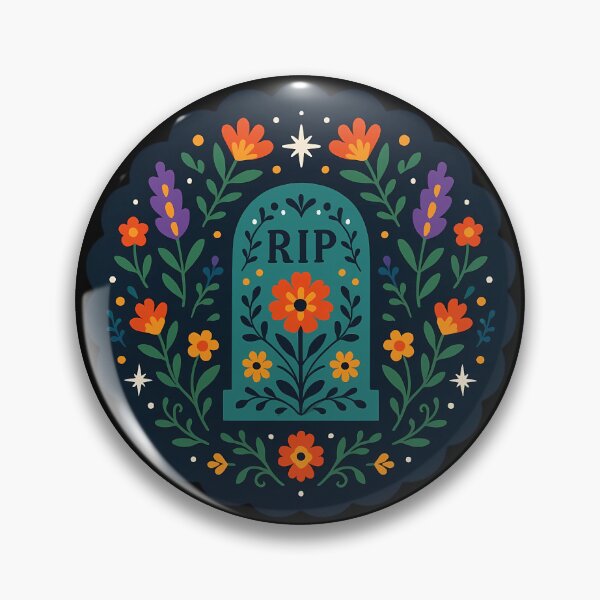 Item preview, Gravestone Rest In Peace – Teal & Orange Floral Remembrance - Spooky Scandinavian Folk Art by heidiannemorris © designed and sold by FOLK ART FUSION by heidiannemorris.