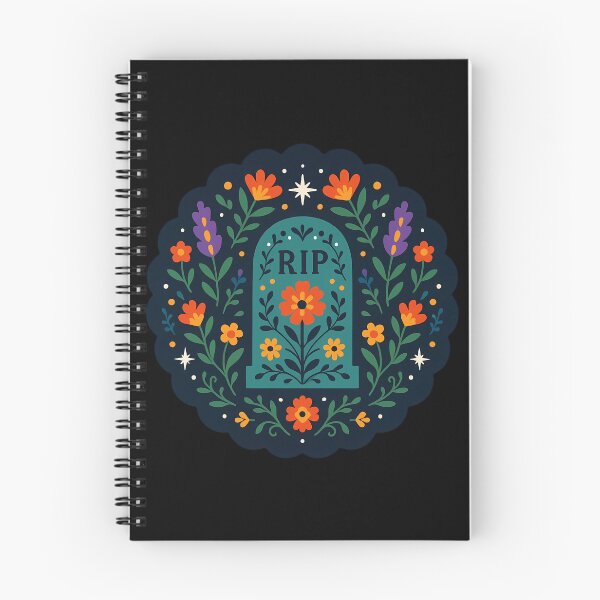 Item preview, Gravestone Rest In Peace – Teal & Orange Floral Remembrance - Spooky Scandinavian Folk Art by heidiannemorris © designed and sold by FOLK ART FUSION.