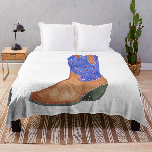 Item preview, Watercolor Cowboy Boot – Brown and Blue Western Art Print designed and sold by CrookedThistleStudio.
