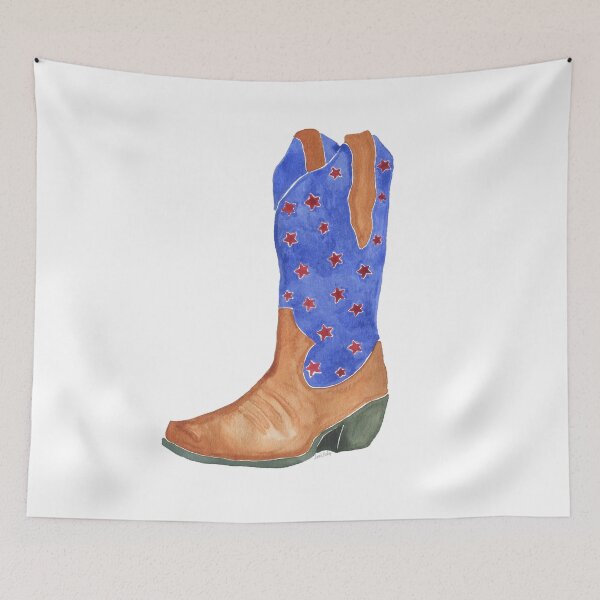 Item preview, Watercolor Cowboy Boot – Brown and Blue Western Art Print designed and sold by CrookedThistleStudio.