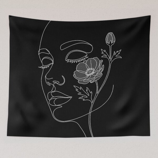 Item preview, Female Face With Flowers Black White Line Drawing  designed and sold by DEC02.
