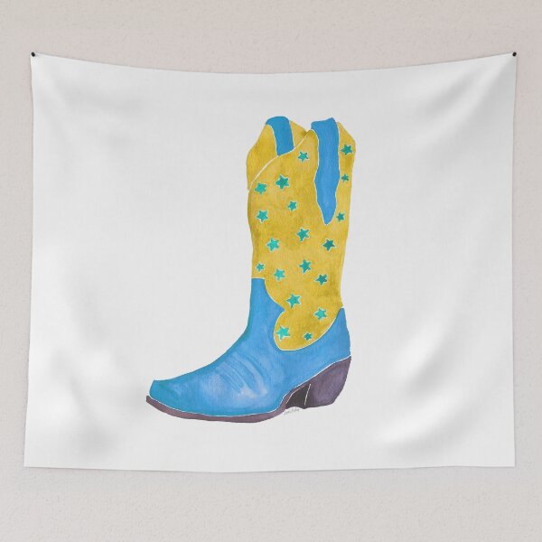 Item preview, Watercolor Cowboy Boot – Blue and Yellow Star Western Art Print designed and sold by CrookedThistleStudio.