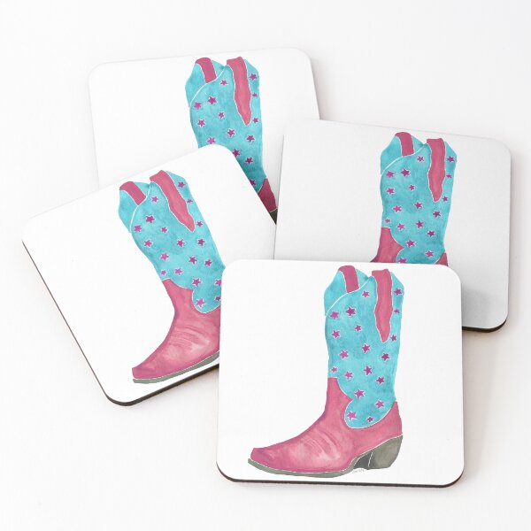 Item preview, Watercolor Cowboy Boot – Pink and Teal Star Western Art Print designed and sold by CrookedThistleStudio.