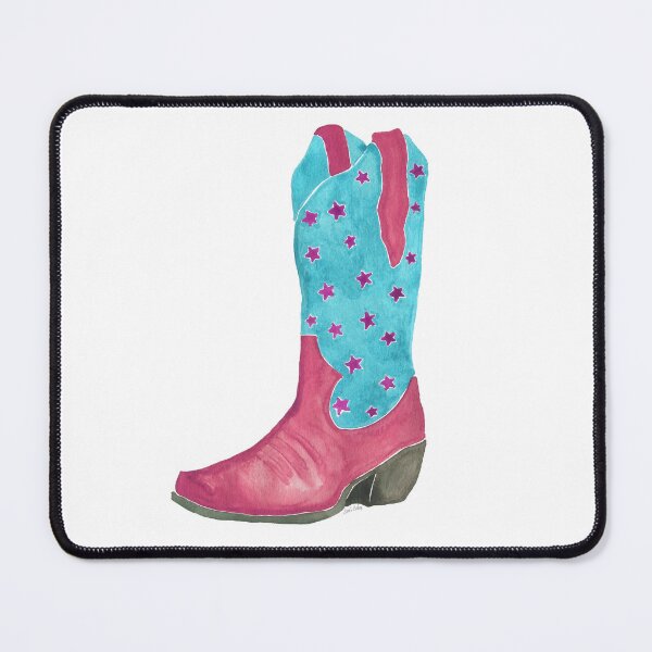 Item preview, Watercolor Cowboy Boot – Pink and Teal Star Western Art Print designed and sold by CrookedThistleStudio.