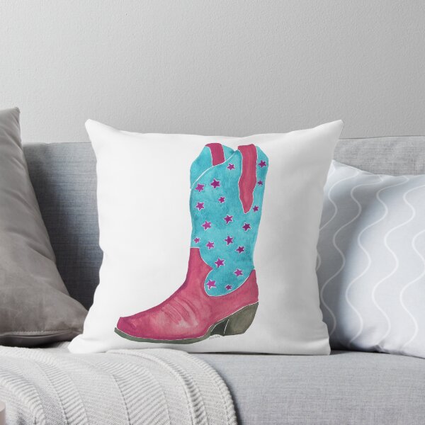 Item preview, Watercolor Cowboy Boot – Pink and Teal Star Western Art Print designed and sold by CrookedThistleStudio.