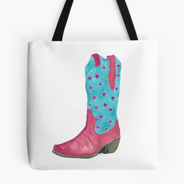 Item preview, Watercolor Cowboy Boot – Pink and Teal Star Western Art Print designed and sold by CrookedThistleStudio.