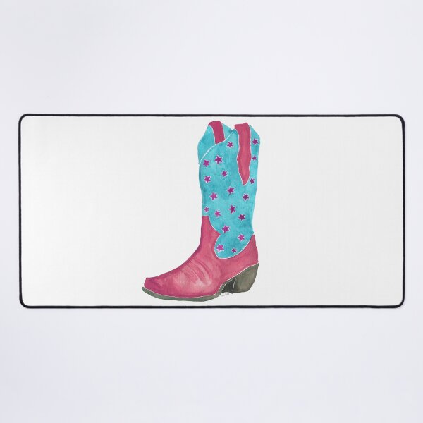 Item preview, Watercolor Cowboy Boot – Pink and Teal Star Western Art Print designed and sold by CrookedThistleStudio.