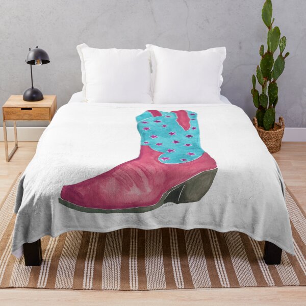 Item preview, Watercolor Cowboy Boot – Pink and Teal Star Western Art Print designed and sold by CrookedThistleStudio.