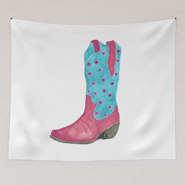 Item preview, Watercolor Cowboy Boot – Pink and Teal Star Western Art Print designed and sold by CrookedThistleStudio.