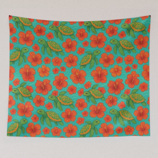 Item preview, Tropical Hawaiian Sea Turtle & Hibiscus Seamless Pattern designed and sold by getpressedshirt.