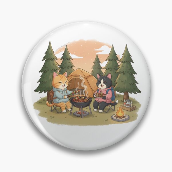 Item preview, 2 cats barbecuing in the camping area  designed and sold by  OTWOCAT.