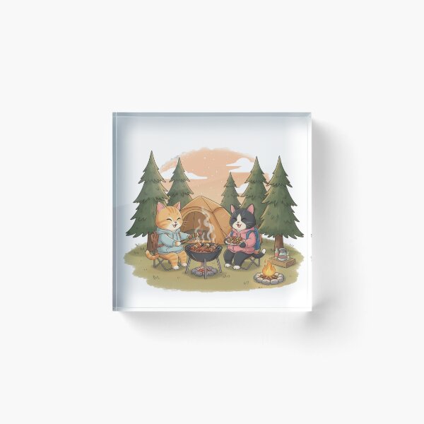 Item preview, 2 cats barbecuing in the camping area  designed and sold by  OTWOCAT.