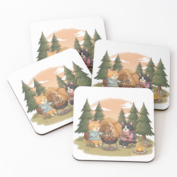 Item preview, 2 cats barbecuing in the camping area  designed and sold by  OTWOCAT.